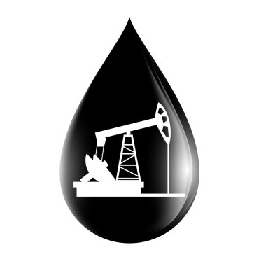 Pumpjack silhouette on a drop of oil clipart