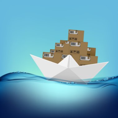 Paper boat with boxes clipart