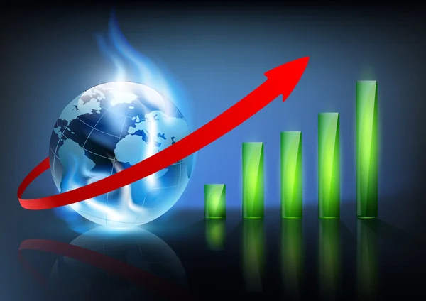 Financiële grafieken en planeet aarde met een blauwe vlam — Stockvector