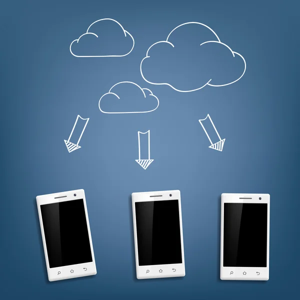 Armazenamento de dados em smartphones e nuvem — Vetor de Stock