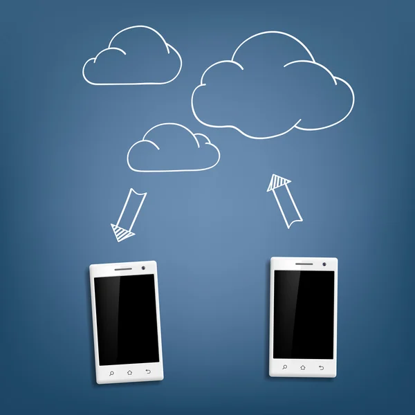 Armazenamento de dados em smartphones e nuvem —  Vetores de Stock