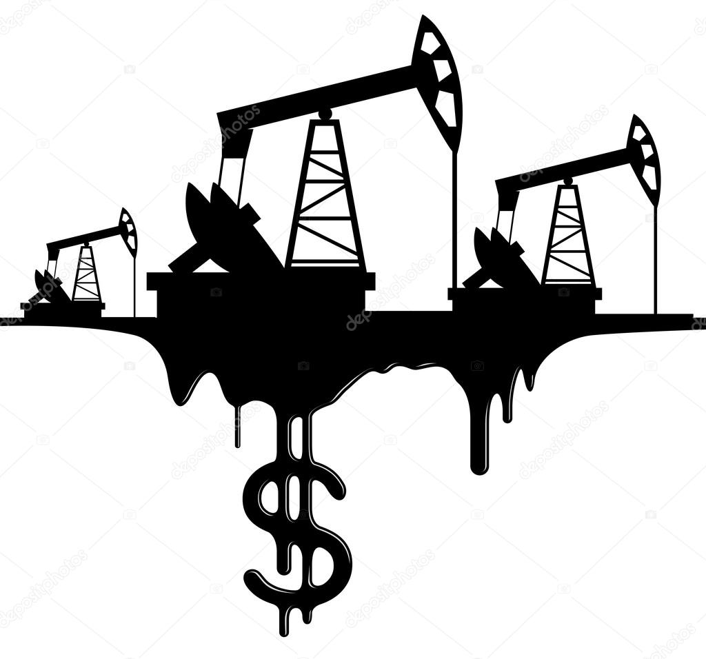 Silhouette pumpjack and oil with the dollar