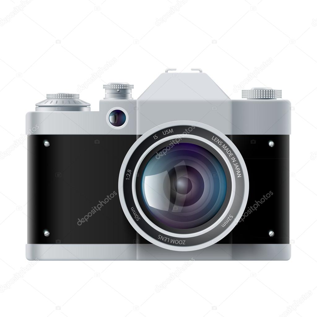 analog film camera isolated on white background