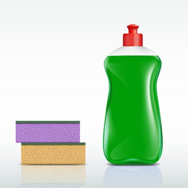 Deterjan ve sünger ile plastik şişe