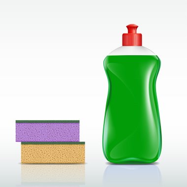 Plastic bottle with detergent and sponge