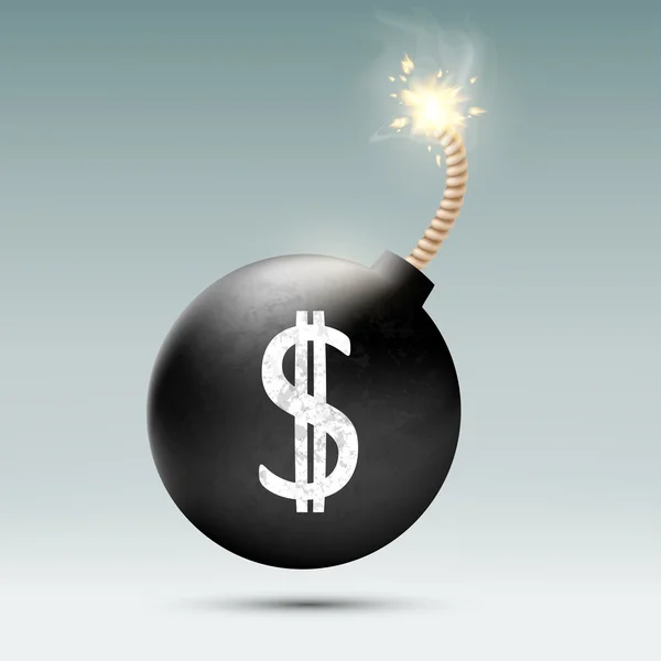 Bomb med ett dollartecken och den brinnande veken — Stock vektor