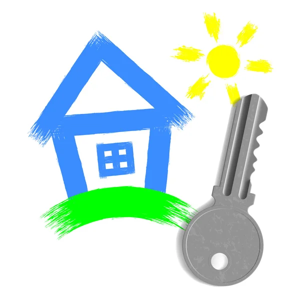 被绘的房子和从孤立的白色背景上的锁的钥匙 — 图库矢量图片