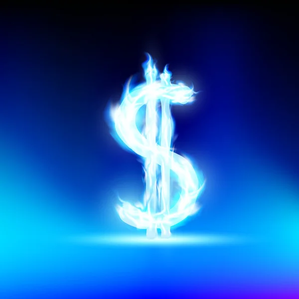 Signe dollar est allumé avec une flamme bleue — Image vectorielle