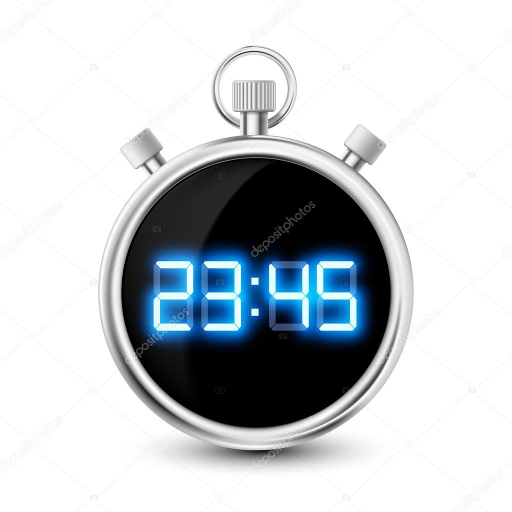 digital stopwatch with blue numerals isolated on white backgroun