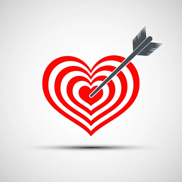 Icono del corazón del vector como objetivo con una flecha — Vector de stock