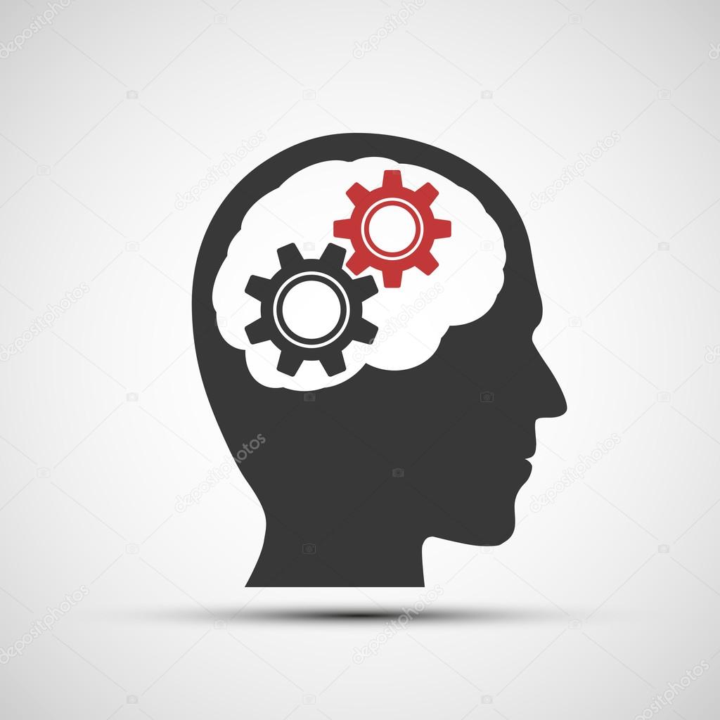 Vector icon of human head with mechanical gears