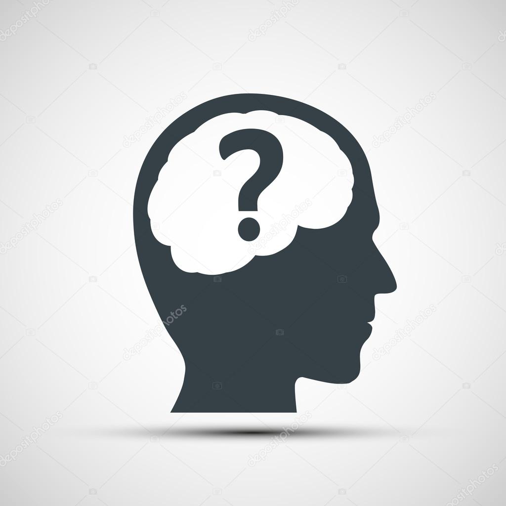 Vector icon of human head with a question mark