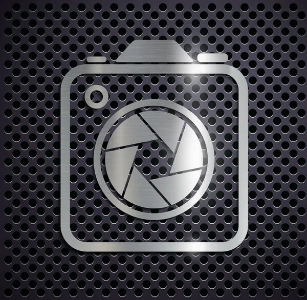 Platt metalliskt logotyp kamera. — Stock vektor