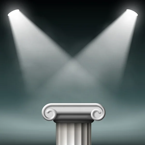 Белые древние колонны, освещенные прожекторами . — стоковый вектор