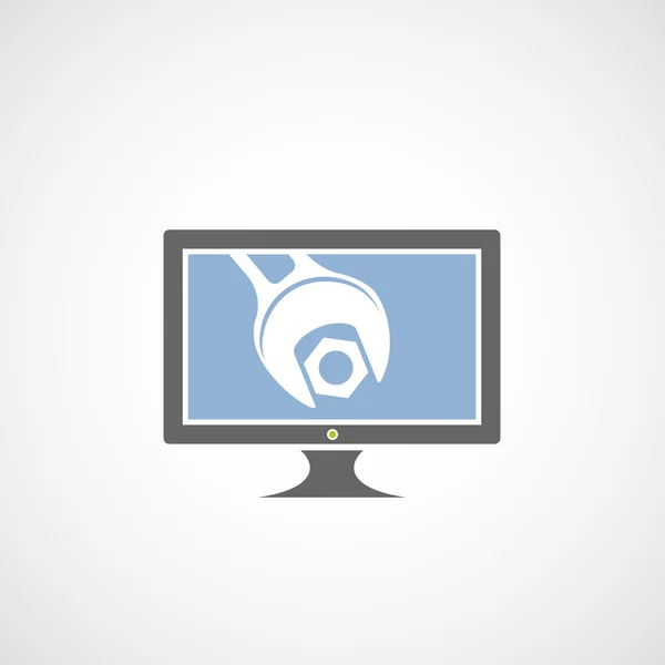 Logotipo del monitor con llave inglesa . — Vector de stock