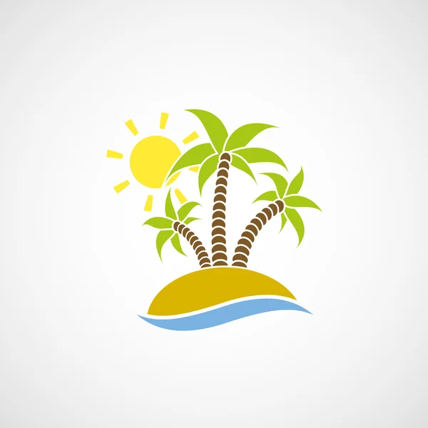 Logo playa con palmeras, el océano y el sol . — Vector de stock