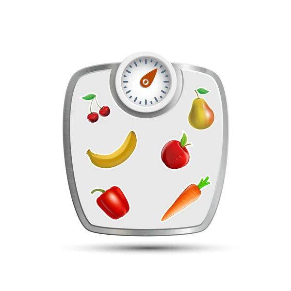 Scales for weighing with fruits and vegetables. — Stock Vector