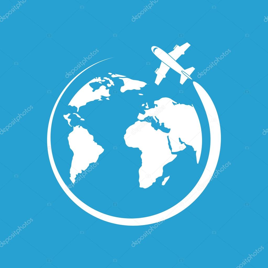 Vector icons airplane fly around the planet earth