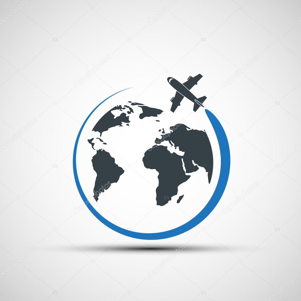 Vector icons airplane fly around the planet earth