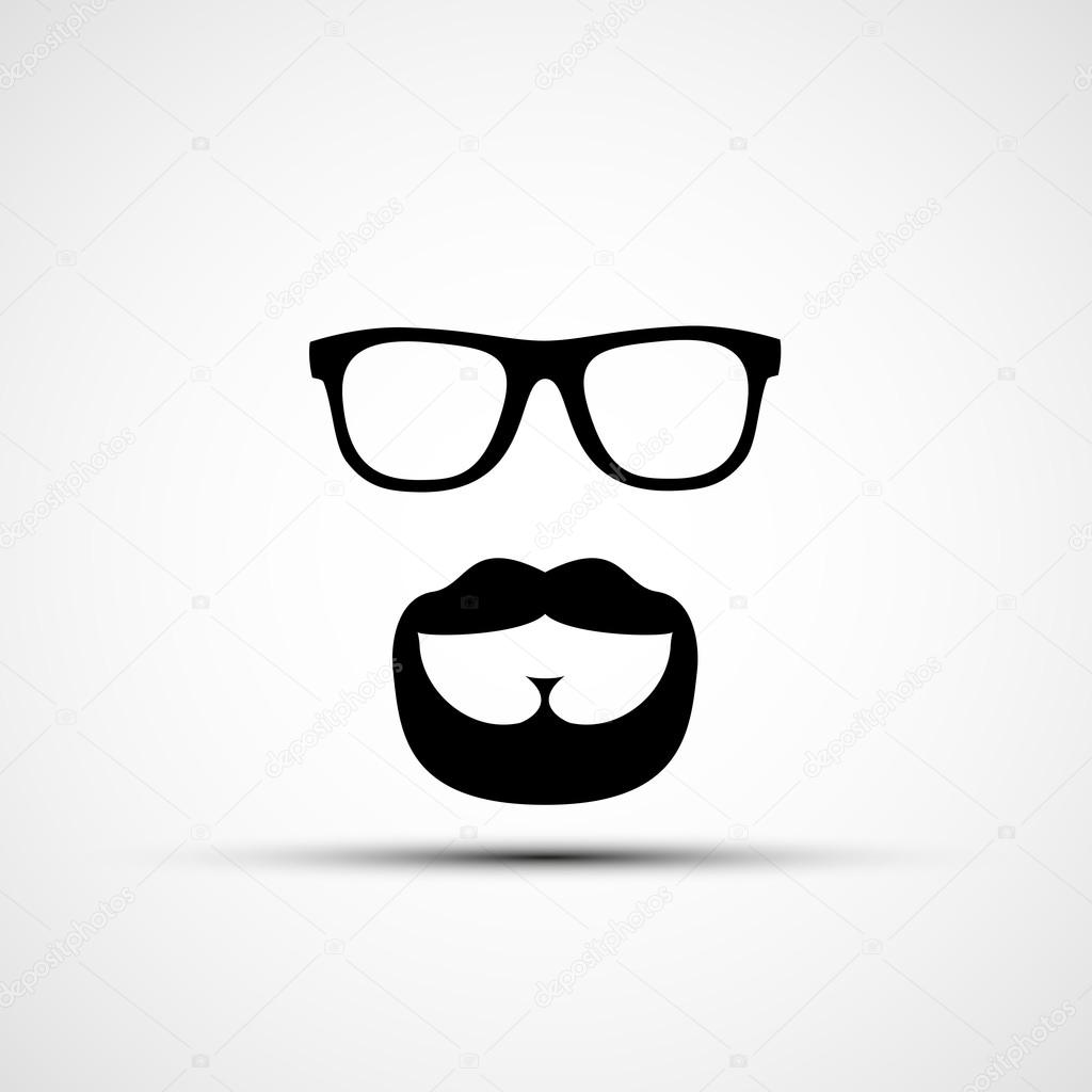Vector illustration of glasses and a mustache with a beard isolated on white background