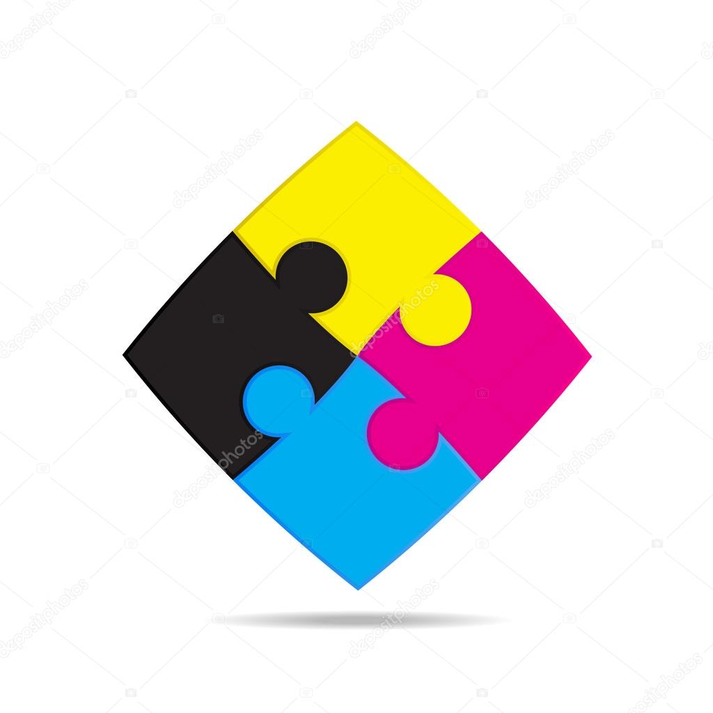 CMYK colors design. Puzzles are colored pigment