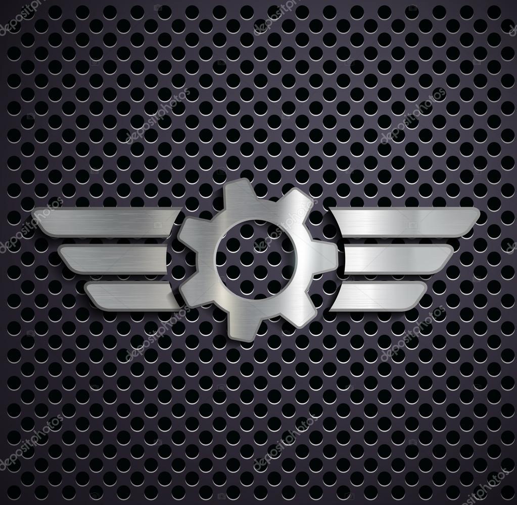 Metal gear with wings. Vector image.