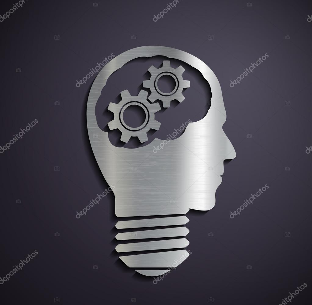Flat metallic logo head with mechanical gears. Vector image.