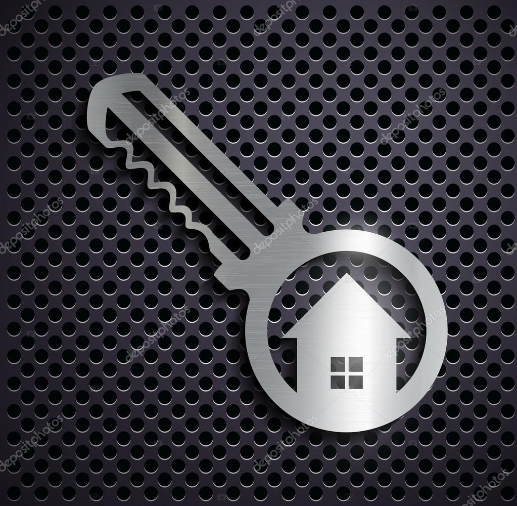 Flat metallic logo key. Vector image.