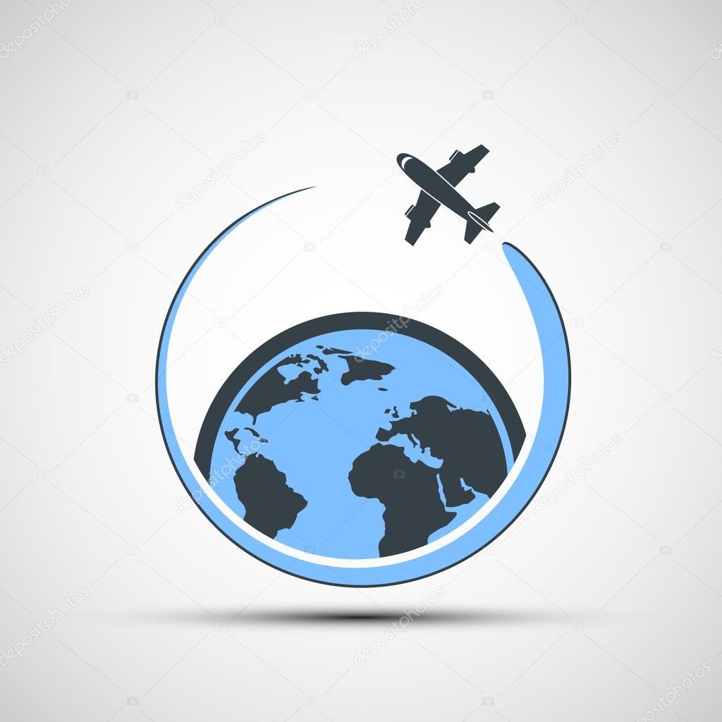 Logo airplane fly around the earth.