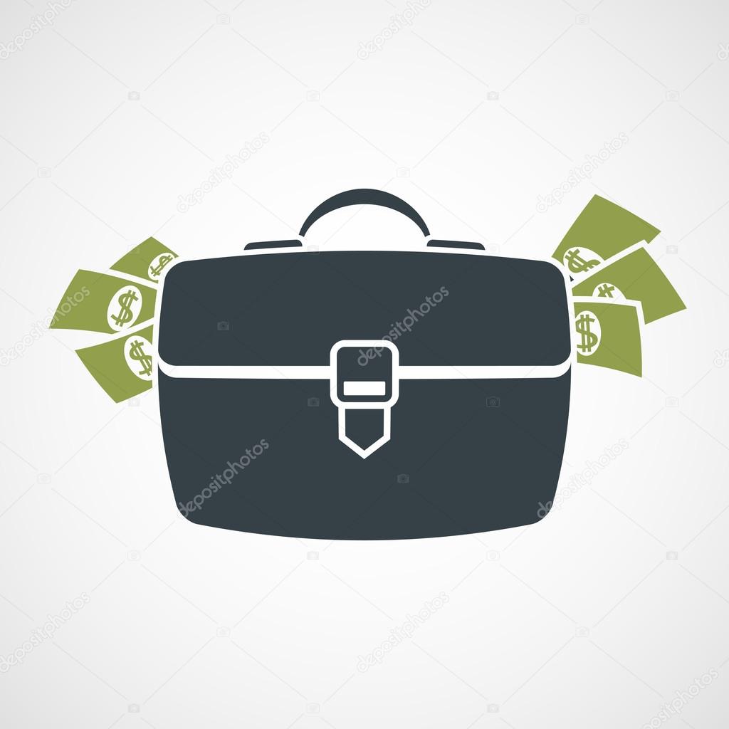 Briefcase with money sticking out.