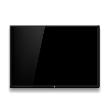 Black TV hanging on white wall. clipart