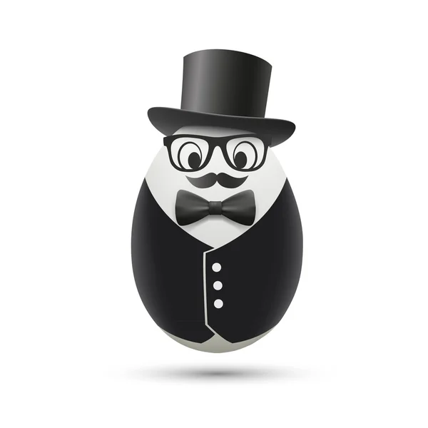 White egg in a tuxedo and hat. — Stock Vector