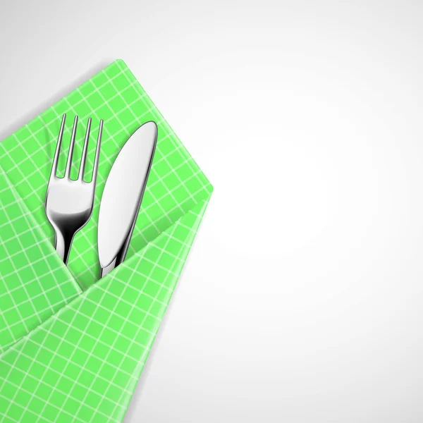 Tenedor y cuchillo en una servilleta . — Vector de stock