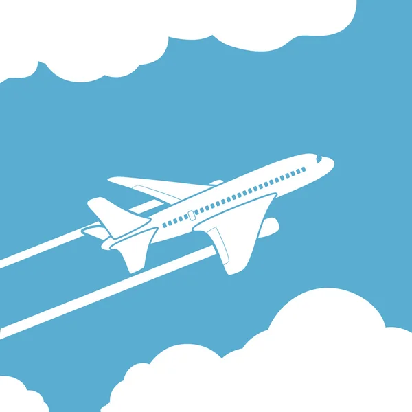 Plane silhouette against the sky with clouds. — Stock Vector