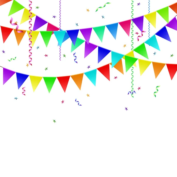 Garlands with flags, streamers and confetti. — Stock Vector