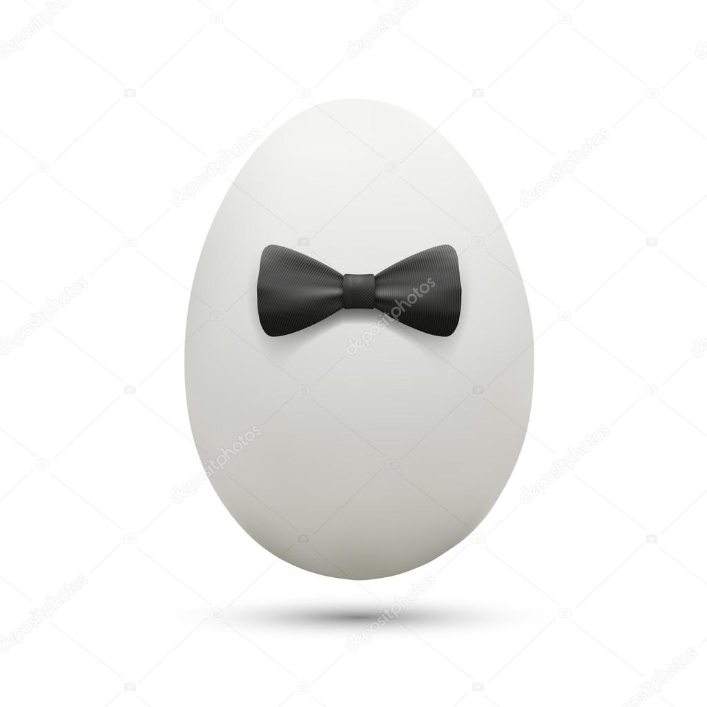 White egg with bow tie. Vector image.
