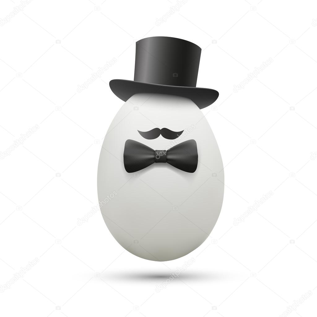 White egg in hat.