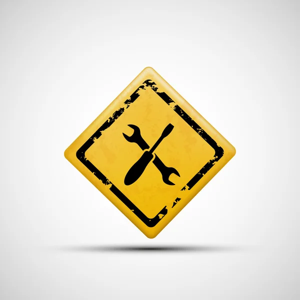 Panneau jaune avec clé et tournevis . — Image vectorielle
