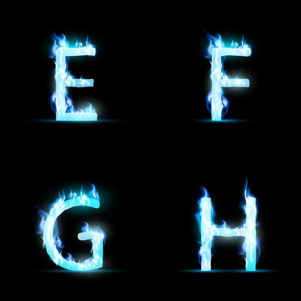 Набір літер у синьому полум'ї — стоковий вектор