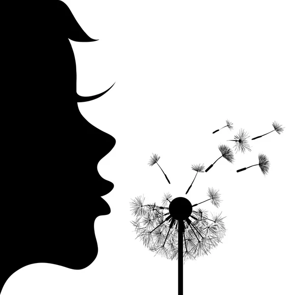 Silhouette of girl and dandelion — Stock Vector