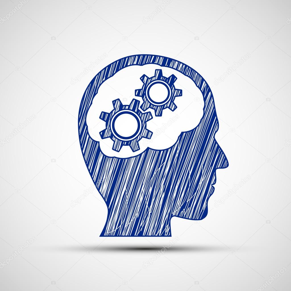Head with gears inside. Vector image.