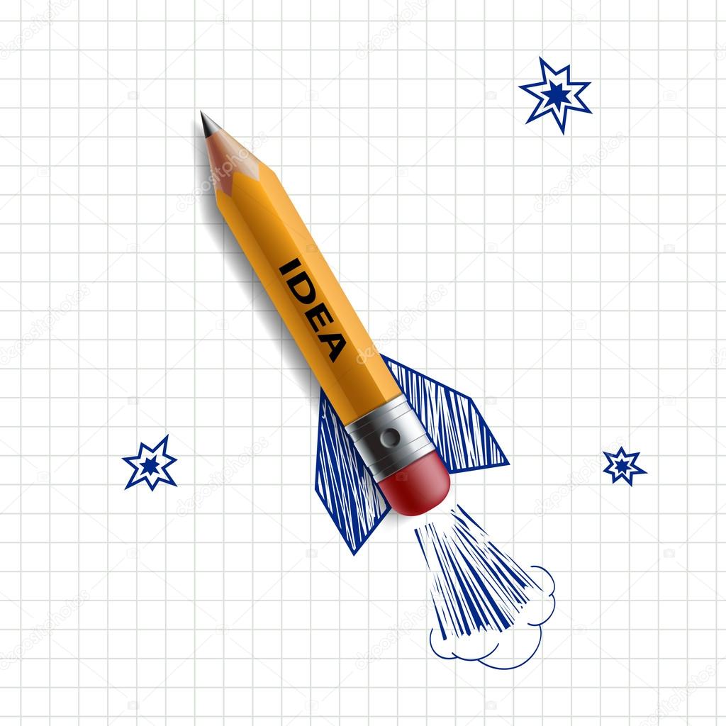Pencil rocket. Stock illustration.
