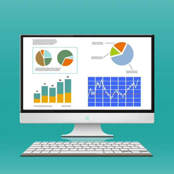 Grafici e grafici finanziari sul monitor del computer — Vettoriale Stock