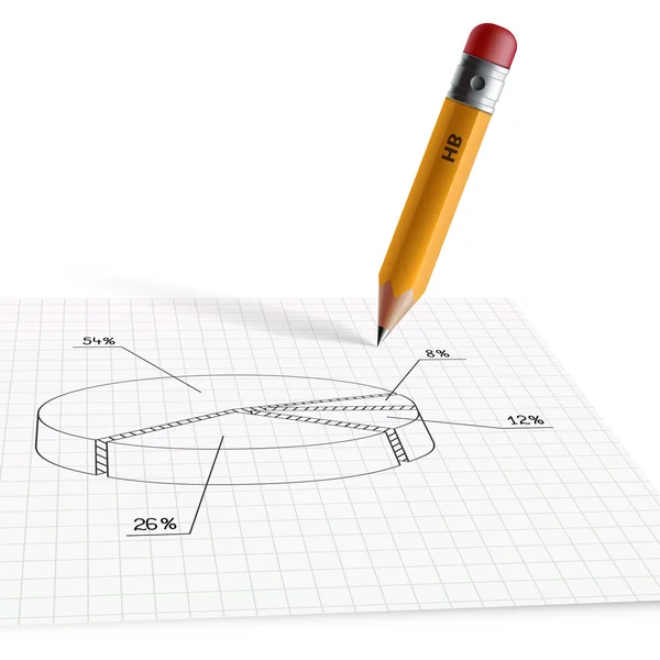 Crayon et feuille avec tableaux financiers — Image vectorielle
