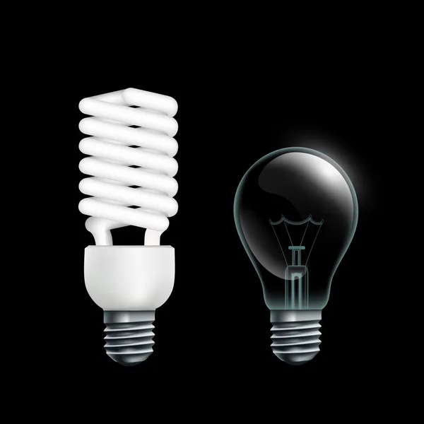 Electric lamps isolated on black — Stock Vector