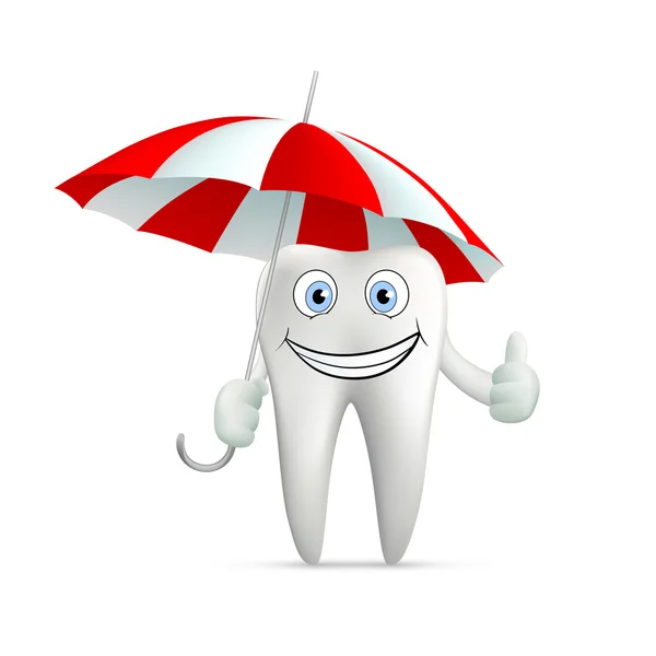 Human tooth with umbrella — Stock Vector