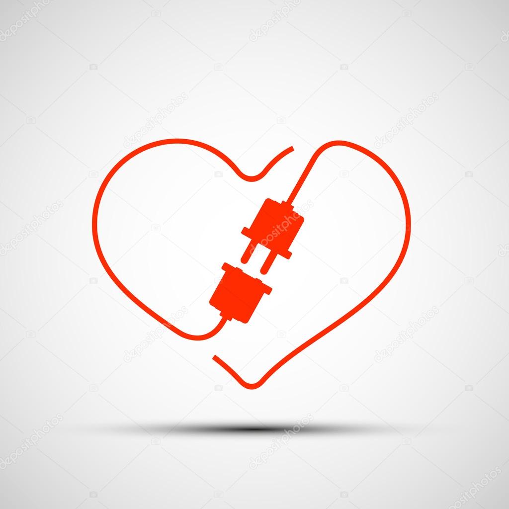 Red heart logo. Plug within the heart. Vector Image Stock.