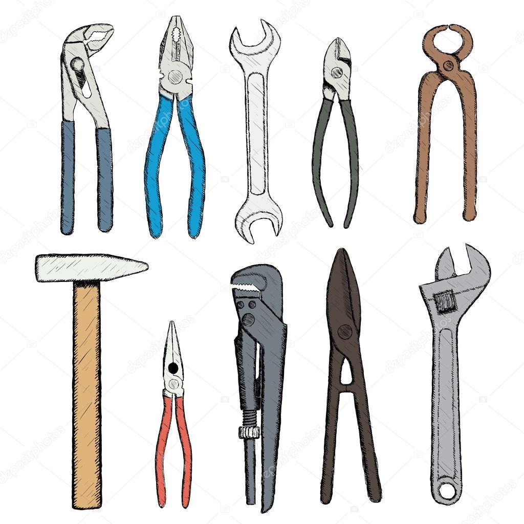 Set of industrial tools. Doodle image