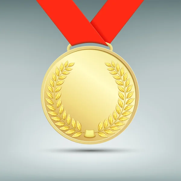 Medalla de oro con cinta roja . — Vector de stock
