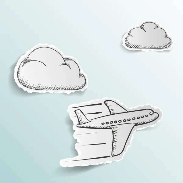 Airplane flying in clouds — Stock Vector